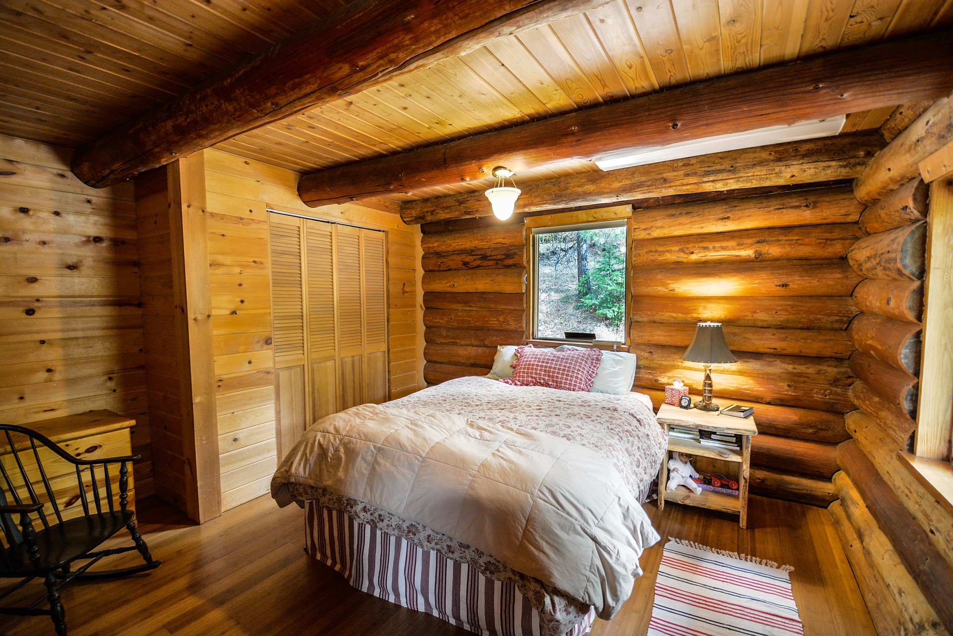 Bedroom in a log home